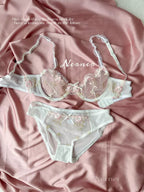 Elegant Non-Padded Floral Embroidered Mesh Bra & Panty Set -9980