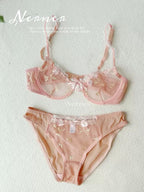 Elegant Non-Padded Floral Embroidered Mesh Bra & Panty Set -9980