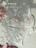 Elegant Non-Padded Floral Embroidered Mesh Bra & Panty Set -9980