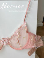 Elegant Non-Padded Floral Embroidered Mesh Bra & Panty Set -9980