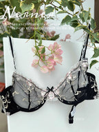 Elegant Non-Padded Floral Embroidered Mesh Bra & Panty Set -9980