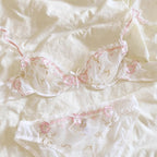 Elegant Non-Padded Floral Embroidered Mesh Bra & Panty Set -9980