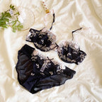Elegant Non-Padded Floral Embroidered Mesh Bra & Panty Set -9980