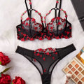 Floral Embroidered Sheer Lingerie Set -118