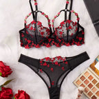 Floral Embroidered Sheer Lingerie Set -118