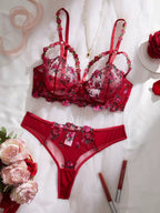 Floral Embroidered Sheer Lingerie Set -118