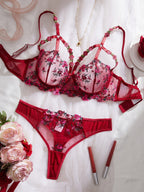 Floral Embroidered Sheer Lingerie Set -118
