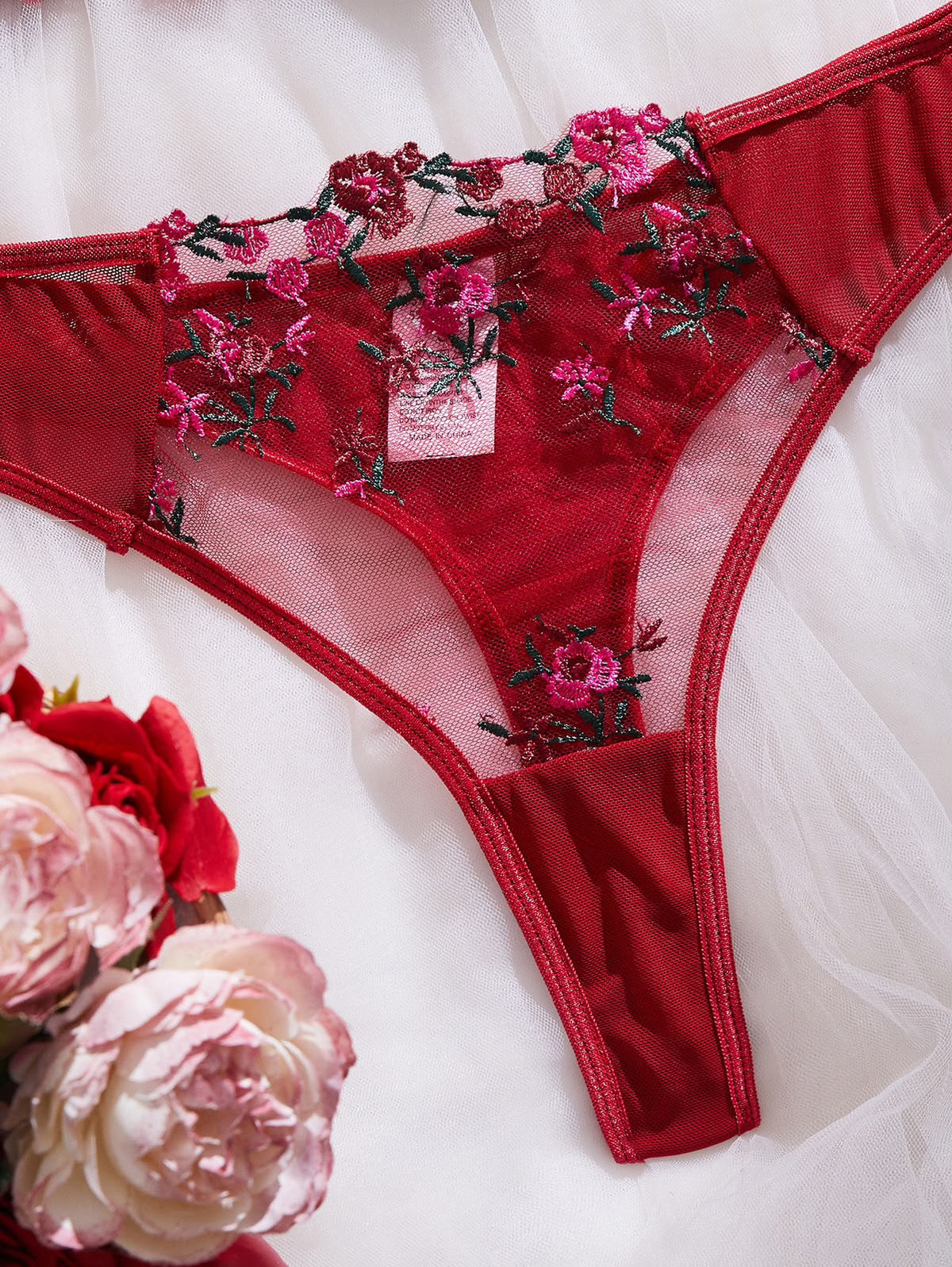 Floral Embroidered Sheer Lingerie Set -118