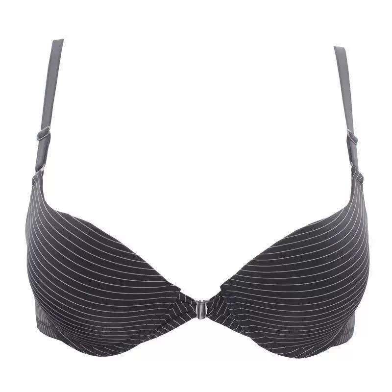 Pinstripe Front-Closure Push-Up Bra – Everyday Comfort & Seamless Style- 1501 Lining