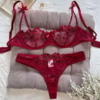 Floral Embroidered Mesh Lingerie Set – Romantic Red or Pretty Pink-20387