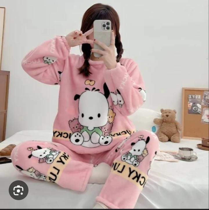 Women’s Ultra-Soft Plush Fleece Puppy Pajama Set – Cute Pink Winter Loungewear