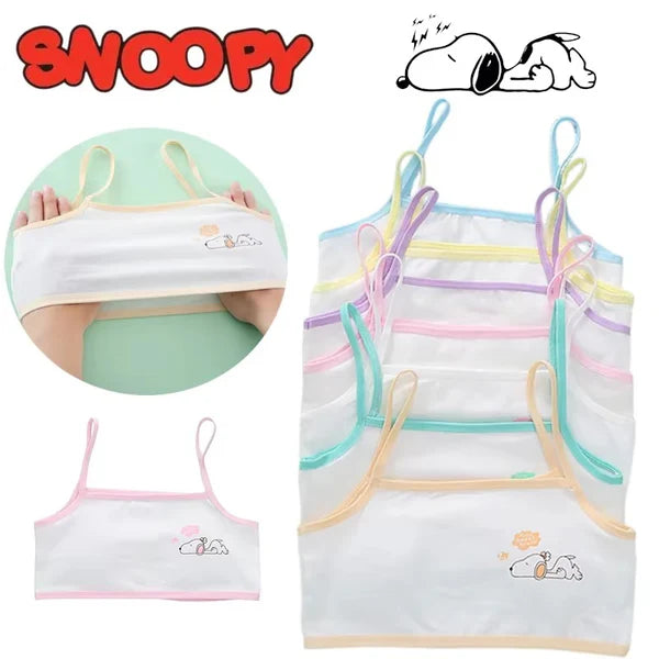 Pack Of 3 Teenage Cotton Bra Vest For Girls Steel-Free Bra Non Padded Cartoon Vest Tank