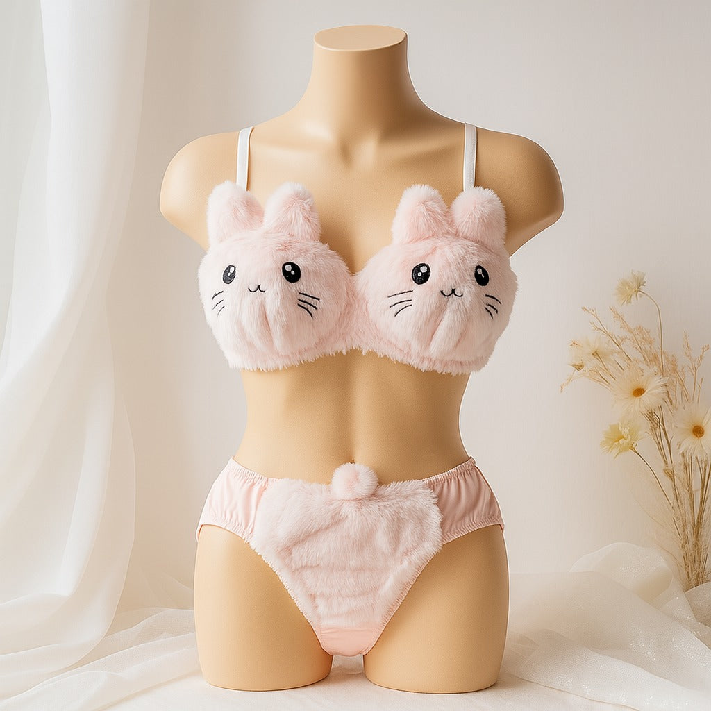 New High Quality Sexy Cute Kitty Anime Soft Plush Design Bra & Panty Set 2133