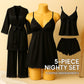 Shezaib 5 pcs Non Padded Pure Silk Pajama Set Cami Top Nightgown Sexy Sleepwear Robe Sets Lace Nightdress