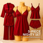 Shezaib 5 pcs Non Padded Pure Silk Pajama Set Cami Top Nightgown Sexy Sleepwear Robe Sets Lace Nightdress