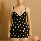 Shezaib Silk Pajamas For Women Sexy Lingerie Lace Trim Camisole And Shorts Polka Dot Sleepwear Home Wear 816