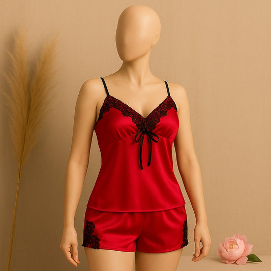 Shezaib 2 pcs silk Charming Style Short Non Padded Inner and Short Nighty 4028