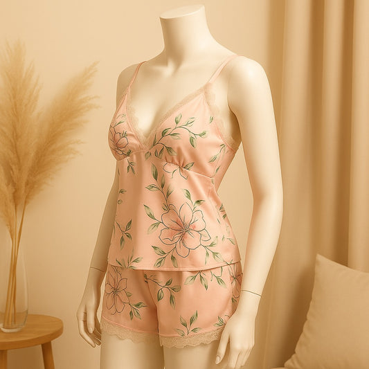 Shezaib New Short Floral Printed Nighty For Girls 7021