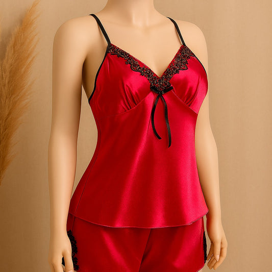 Shezaib 2 pcs silk Charming Style Short Non Padded Inner and Short Nighty 4028