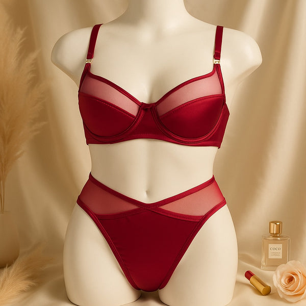 Shezaib High Quality Thin Cup Soft Underwired Light Padded Metal Ring Straps Bra Panty Set 055