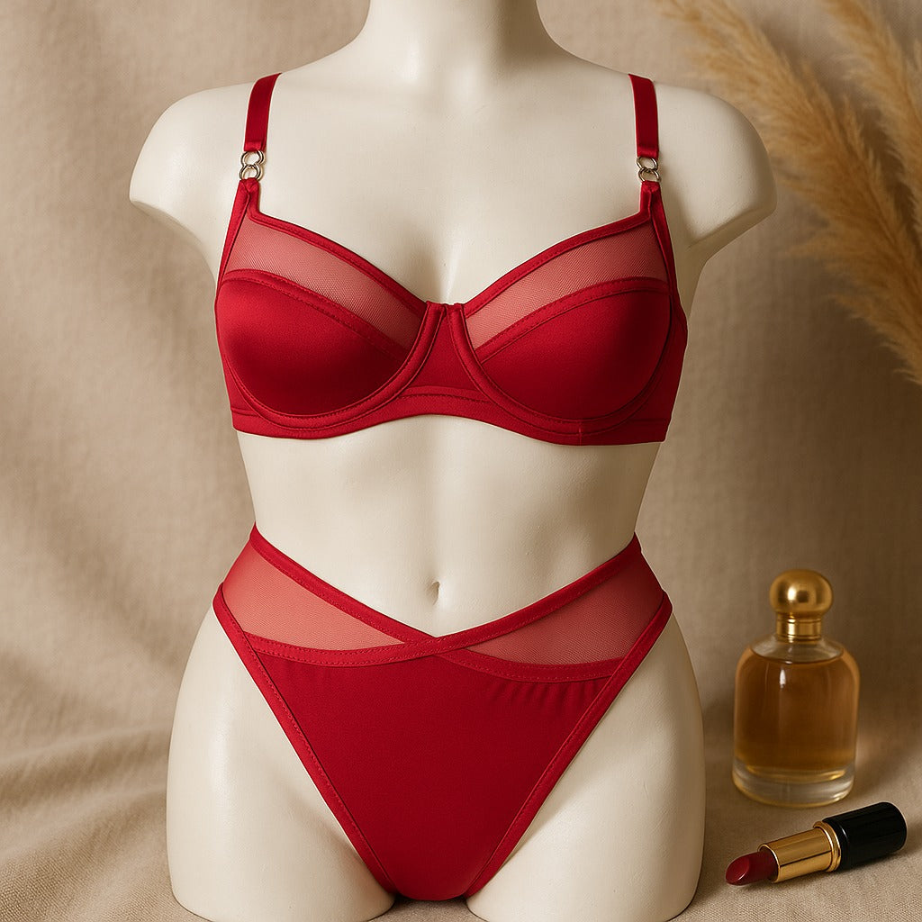 Shezaib High Quality Thin Cup Soft Underwired Light Padded Metal Ring Straps Bra Panty Set 055