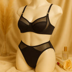 Shezaib High Quality Thin Cup Soft Underwired Light Padded Metal Ring Straps Bra Panty Set 055