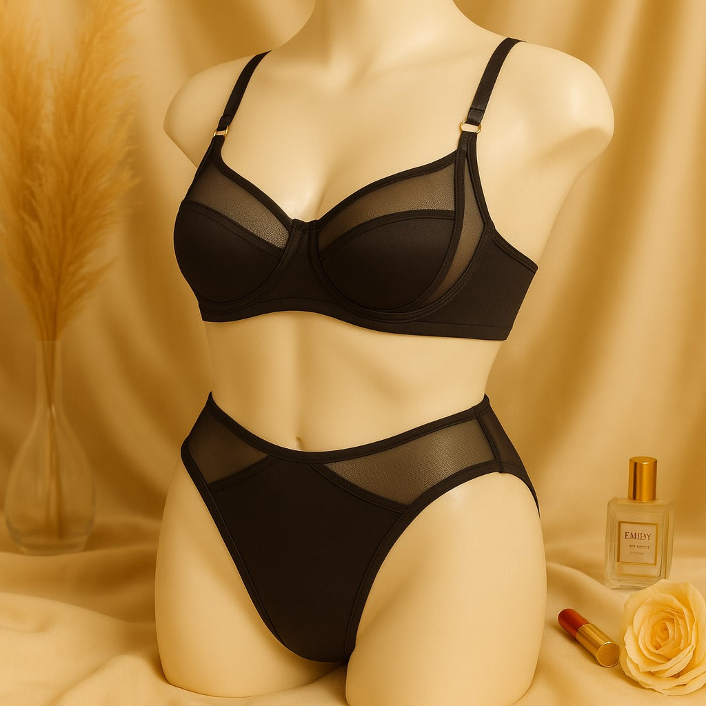 Shezaib High Quality Thin Cup Soft Underwired Light Padded Metal Ring Straps Bra Panty Set 055