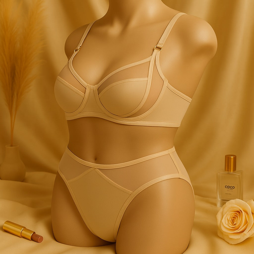 Shezaib High Quality Thin Cup Soft Underwired Light Padded Metal Ring Straps Bra Panty Set 055
