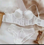 Flourish Luxury Lace Corset Bra & Panty Set | Lightly Padded Underwired Cups with Elegant Floral Detailing 350