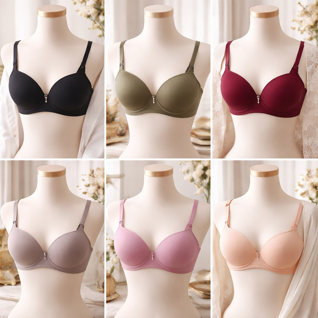 Shezaib Undergarments Pack Of 3 Premium Double Padded Smooth Fit Wired Padded Bra with Soft Support & Elegant Finish (668)