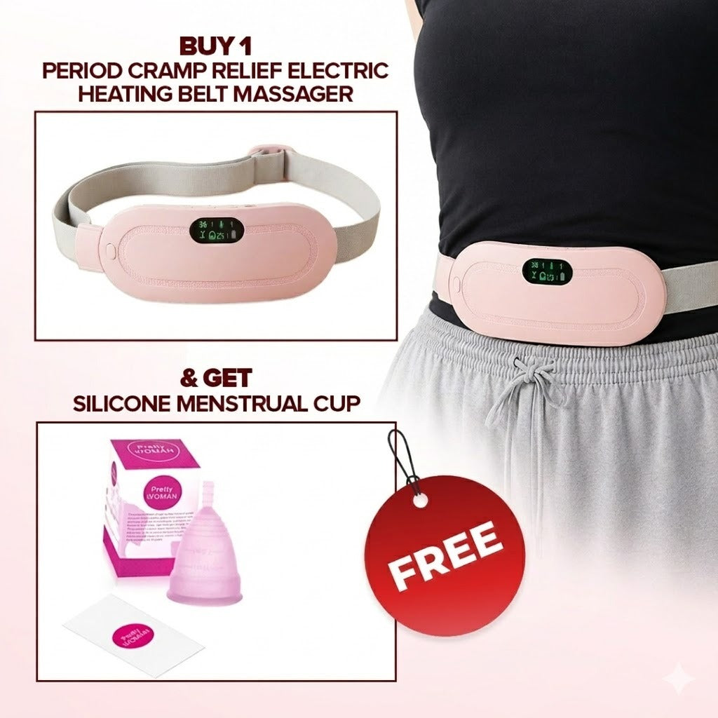 Buy Period cramp relief electric heating belt massager & Get free silicone menstrual cup