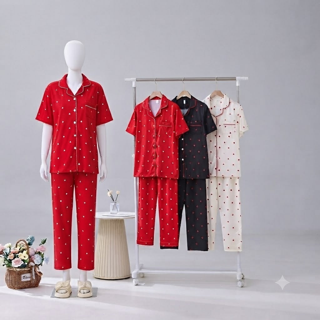 Women's Printed Button-Down Night Suit – Soft & Comfortable Cotton Pajama Set