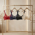 Women's Non-Padded Sheer Mesh Heart Print Bra – Soft Transparent Everyday Comfort Bra