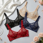 Women's Non-Padded Sheer Mesh Heart Print Bra – Soft Transparent Everyday Comfort Bra