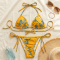 Women's Padded Triangle Bikini Set – Floral & Geometric Print Beachwear BIK-1125