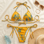Women's Padded Triangle Bikini Set – Floral & Geometric Print Beachwear BIK-1125