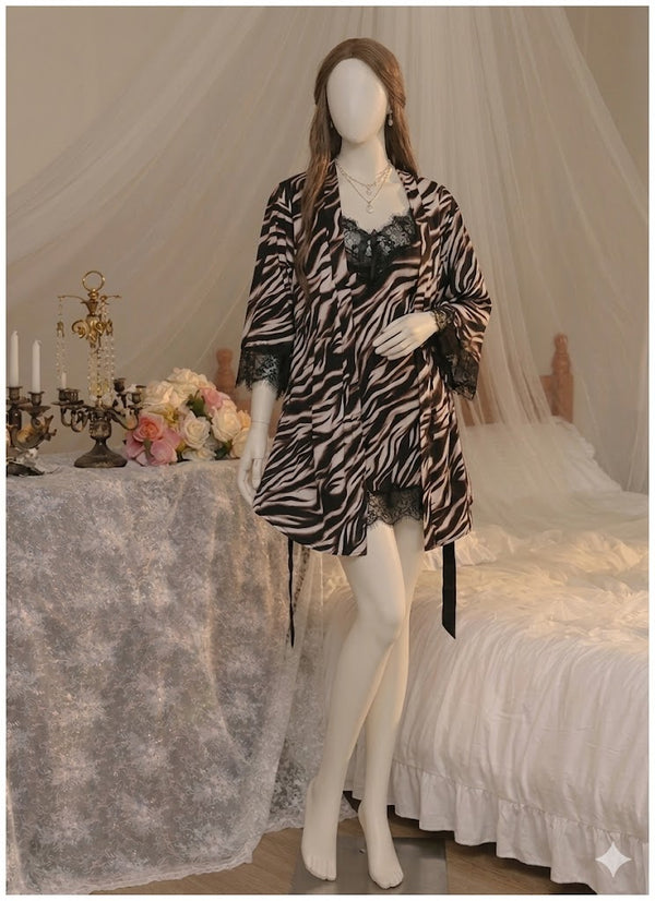 Shezaib Wild Elegance Zebra Print Nighty & Robe Set 2502-4-K
