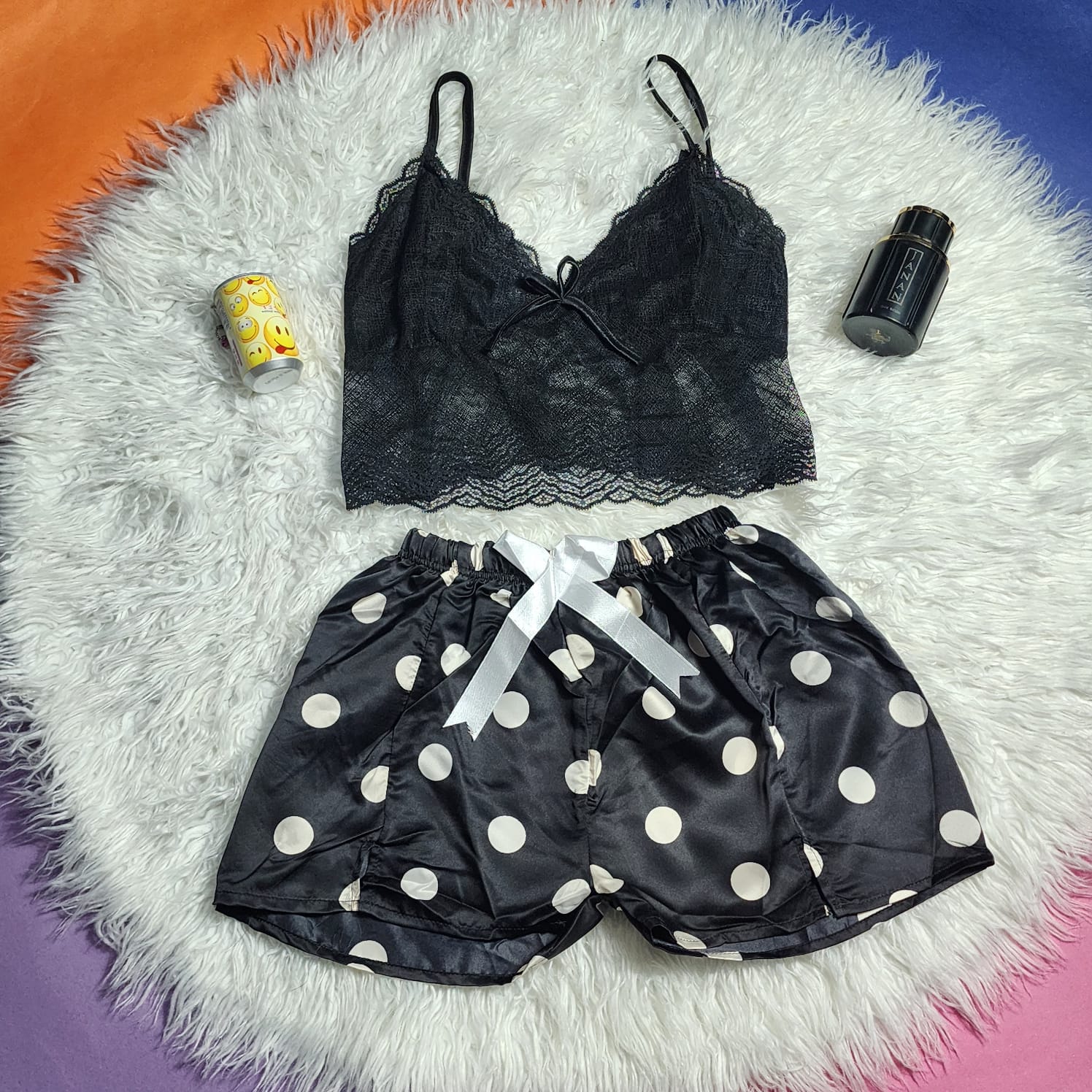 Shezaib 2 Pcs Short Skirt Style Lace See Through Inner Sexy Nighty 1020