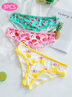 Pack of 3 Cute Fruit & Dessert Print  Multi-Color Low-Waist Briefs -2030