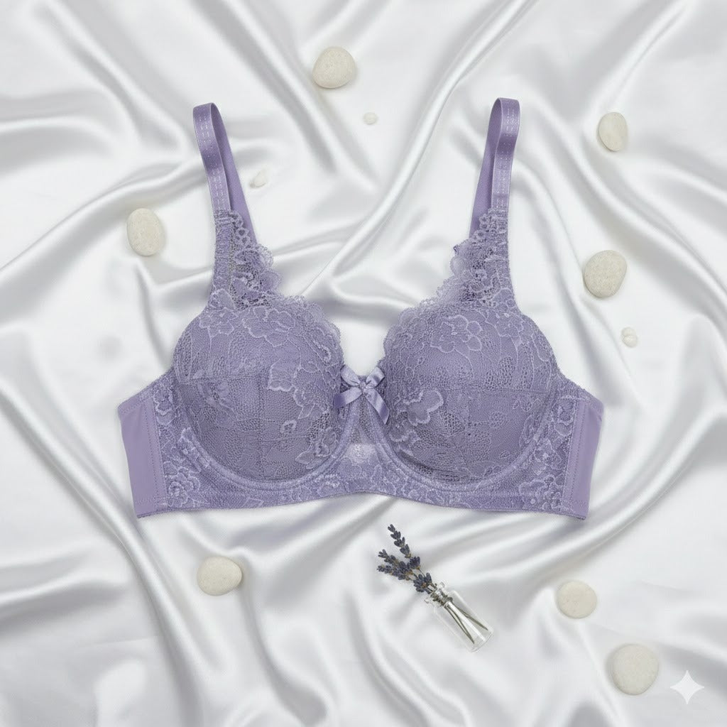 Shezaib Undergarments Ladies Fancy Lace Wired Bra Premium Quality Wire Bra Soft & Comfortable Full Coverage Bra Stylish Floral Lace Design Party, Daily & Casual Wear Bra 37620