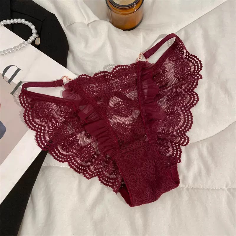 Pack Of 3 Women's Elegant Floral Lace Panty with Ruffle Frill Detailing, Soft Sheer Lace Fabric, Stylish Feminine Design, Comfortable Ladies Underwear & Beautiful Delicate Lingerie 351