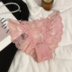 Pack Of 3 Women's Elegant Floral Lace Panty with Ruffle Frill Detailing, Soft Sheer Lace Fabric, Stylish Feminine Design, Comfortable Ladies Underwear & Beautiful Delicate Lingerie 351