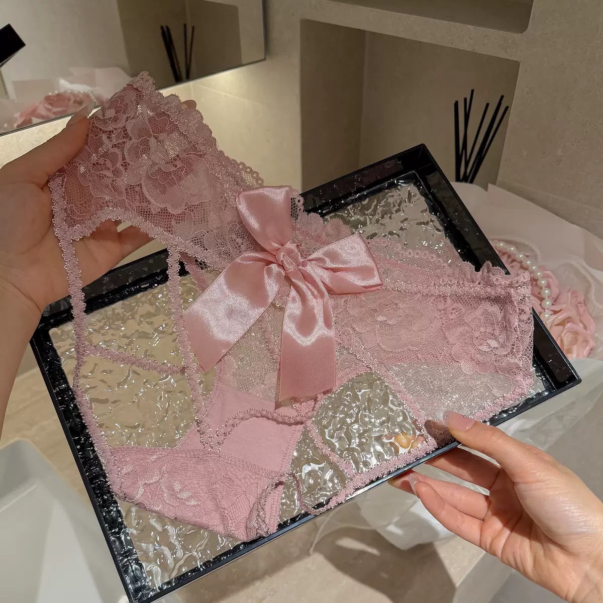 Pack Of 3 Women's Elegant Lace Panty with Beautiful Satin Bow Design, Stylish Floral Lace Detailing, Soft & Comfortable Ladies Underwear – 357