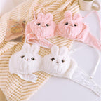 New Japanese Anime Style Plush Bunny Bralette – Cute Fluffy Faux Fur Padded Bra Panty set