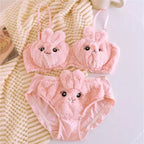 New Japanese Anime Style Plush Bunny Bralette – Cute Fluffy Faux Fur Padded Bra Panty set