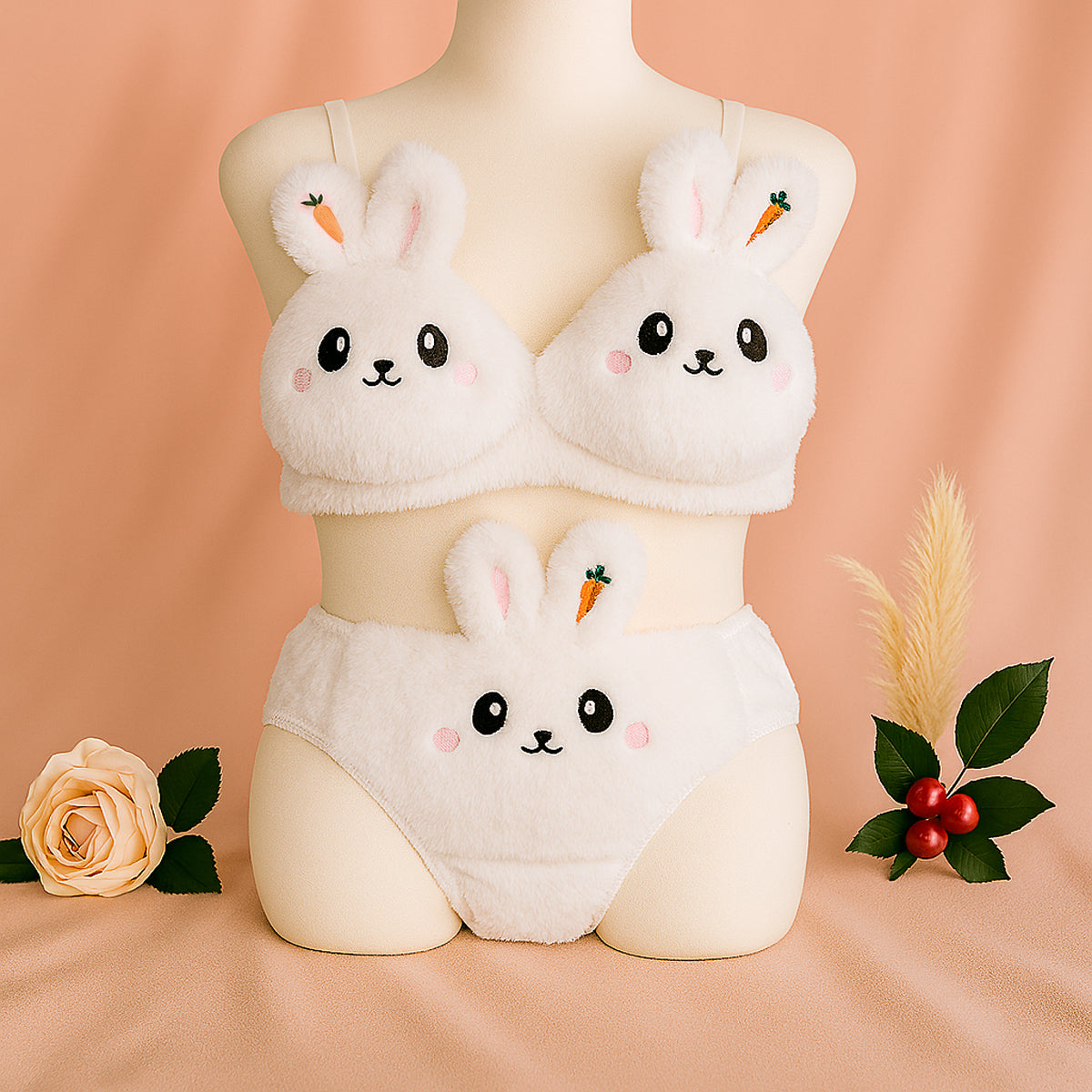 Shezaib Undergarments New High Quality Sexy Cute Anime Soft Plush Design bra underwear Japanese cartoon rabbit underwear Bra & Panty Set 581