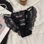 Pack Of 3 Women's Elegant Floral Lace Panty with Ruffle Frill Detailing, Soft Sheer Lace Fabric, Stylish Feminine Design, Comfortable Ladies Underwear & Beautiful Delicate Lingerie 351