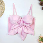 Shezaib Satin Big Bow Flower Bra Top – Soft Padded, Adjustable, Elegant Party Wear Top for Girls & Women
