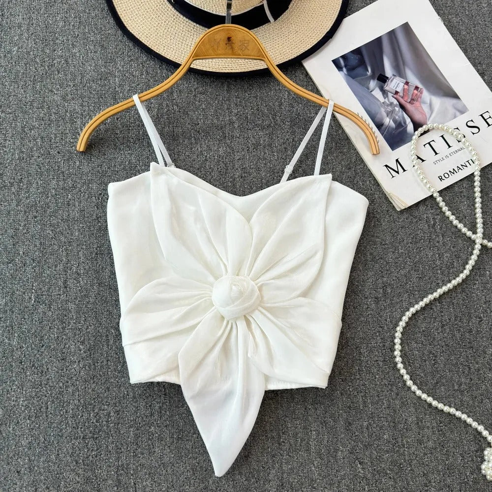 Shezaib Satin Big Bow Flower Bra Top – Soft Padded, Adjustable, Elegant Party Wear Top for Girls & Women