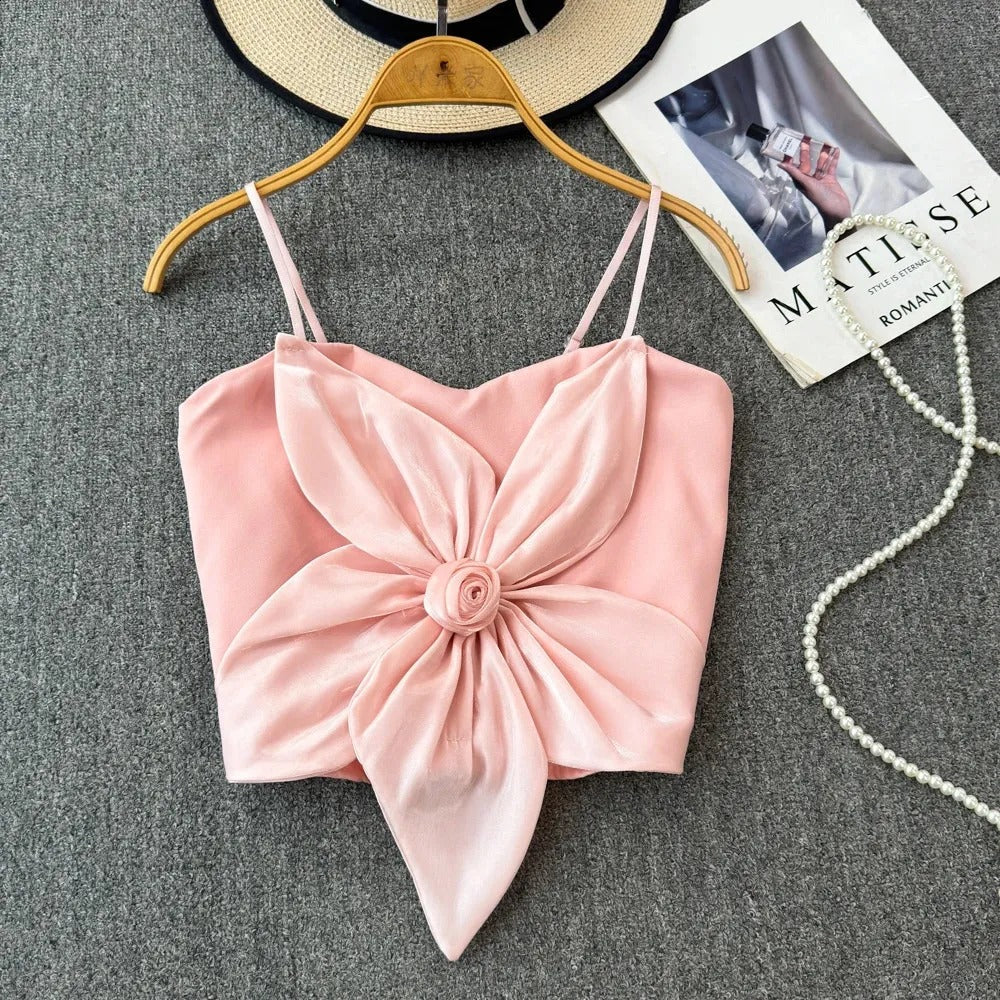 Shezaib Satin Big Bow Flower Bra Top – Soft Padded, Adjustable, Elegant Party Wear Top for Girls & Women